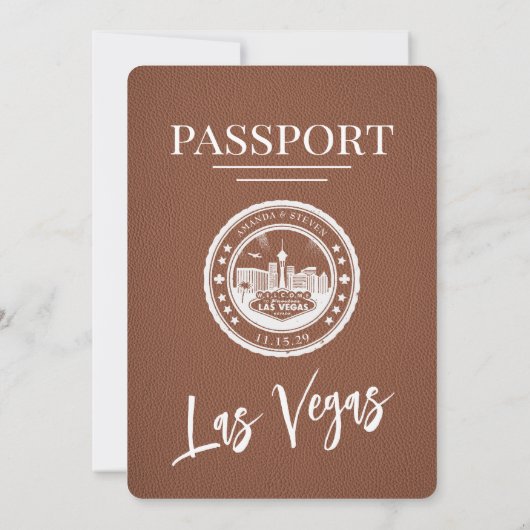 Bruin Las Vegas Passport Wedding Kaart (Achterkant)