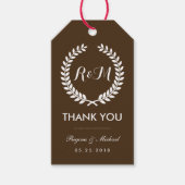 Bruin Laurel Wreath Monogram Wedding Gift Label Cadeaulabel (Voorkant)