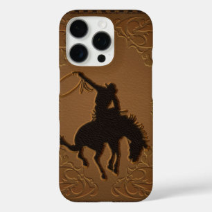 Bruin Leather Look Wild West Rustic Cowboy iPhone 16 Pro Hoesje