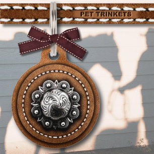 Bruin Leather Silver Concho Country Western Huisdierpenning