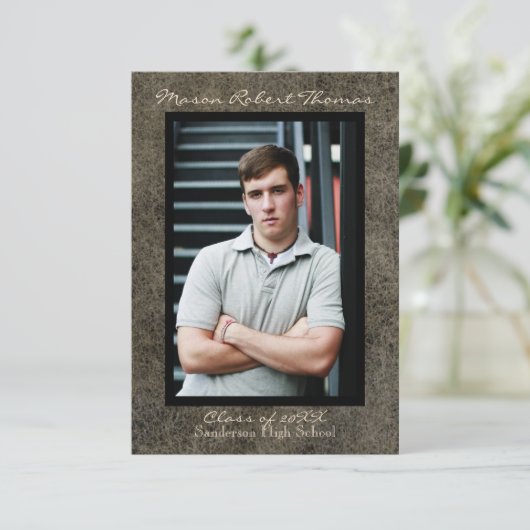 Bruin leder - 3x5 Afstuderen aankondiging (Staand voorkant)