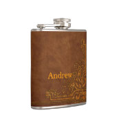 Bruin leder-achtig grafisch in reliëf gemaakt mono heupfles (Rechts)