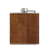 Bruin leder-achtig grafisch in reliëf gemaakt mono heupfles (Achterkant)