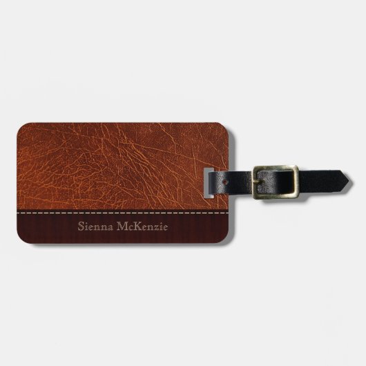 Bruin leder bagagelabel (Voorkant horizontaal)