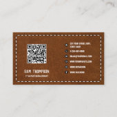 Bruin leder Bedrijfs QR Code Sociale Media Visitekaartje (Voorkant)