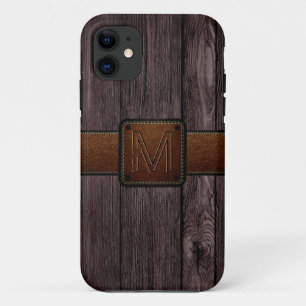 Bruin leder Donker hout iPhone 11 Hoesje
