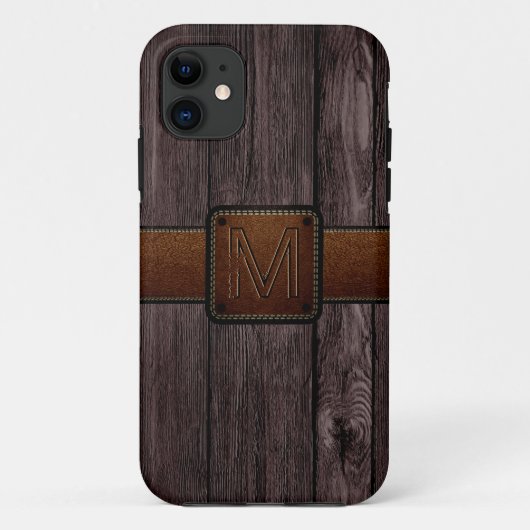 Bruin leder Donker hout Case-Mate iPhone Case (Achterkant)