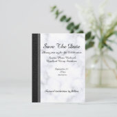 Bruin leder en grijze witte marmer save the date (Staand voorkant)