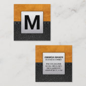 bruin leder | gestikt leer vierkante visitekaartje (Voorkant / Achterkant)