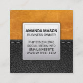 bruin leder | gestikt leer vierkante visitekaartje (Achterkant)