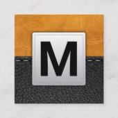 bruin leder | gestikt leer vierkante visitekaartje (Voorkant)