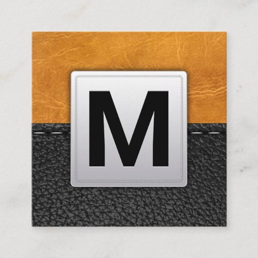 bruin leder | gestikt leer vierkante visitekaartje (Voorkant)