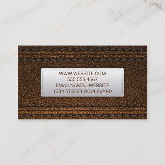 Bruin leder gestikt | luxe visitekaartje (Achterkant)
