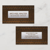 Bruin leder gestikt | luxe visitekaartje (Voorkant / Achterkant)