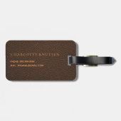 Bruin leder gouden monogram naam bagagelabel (Achterkant horizontaal)