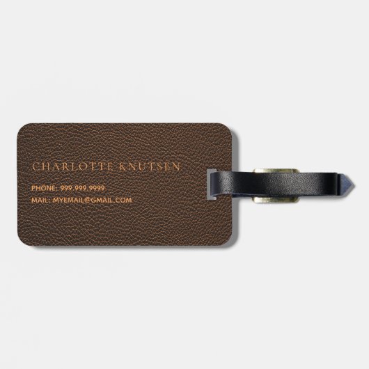 Bruin leder gouden monogram naam bagagelabel (Achterkant horizontaal)
