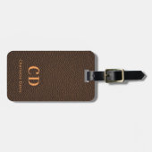 Bruin leder gouden monogram naam bagagelabel (Voorkant horizontaal)