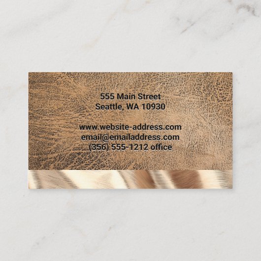 bruin leder | Gouden stof trim Visitekaartje (Achterkant)