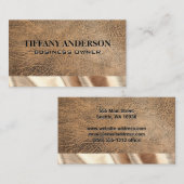 bruin leder | Gouden stof trim Visitekaartje (Voorkant / Achterkant)