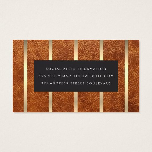 Bruin leder | Goudstrips Visitekaartje (Achterkant)