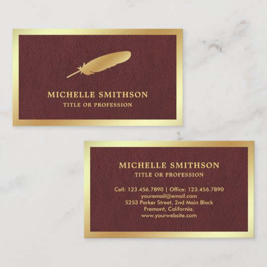 Bruin leder goudvet dop visitekaartje (Voorkant / Achterkant)