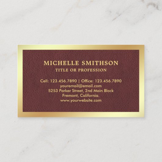 Bruin leder goudvet dop visitekaartje (Achterkant)