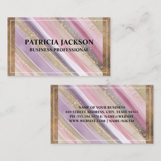 Bruin leder | Handgeverfde goudvlokken Visitekaartje (Voorkant / Achterkant)