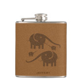 Bruin leder Kijk elefant Illustratie Heupfles (Voorkant)