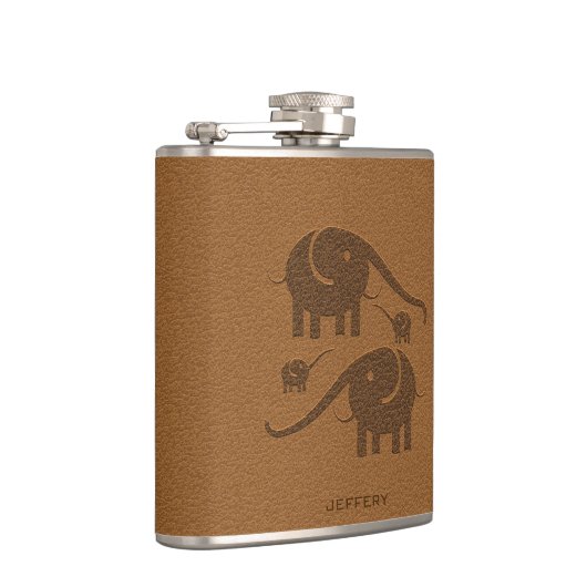 Bruin leder Kijk elefant Illustratie Heupfles (Rechts)