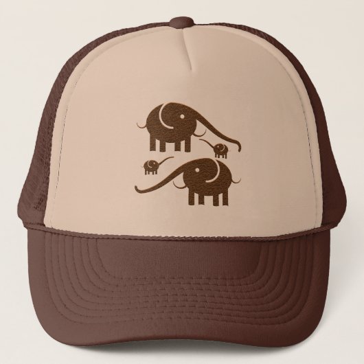Bruin leder Kijk elefant Illustratie Trucker Pet (Voorkant)