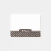 Bruin leder Kijk uit White Quatrefoil Monogram Post-it® Notes (Voorkant)