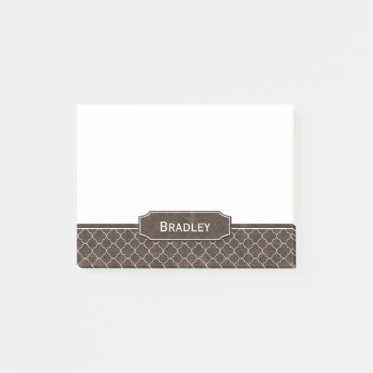 Bruin leder Kijk uit White Quatrefoil Monogram Post-it® Notes (Voorkant)