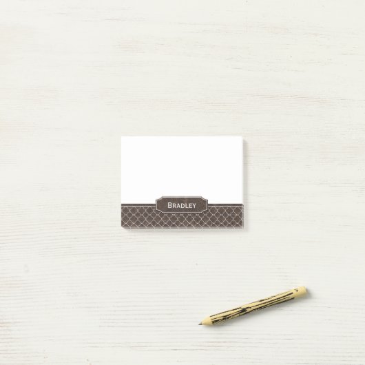 Bruin leder Kijk uit White Quatrefoil Monogram Post-it® Notes (Op bureau)
