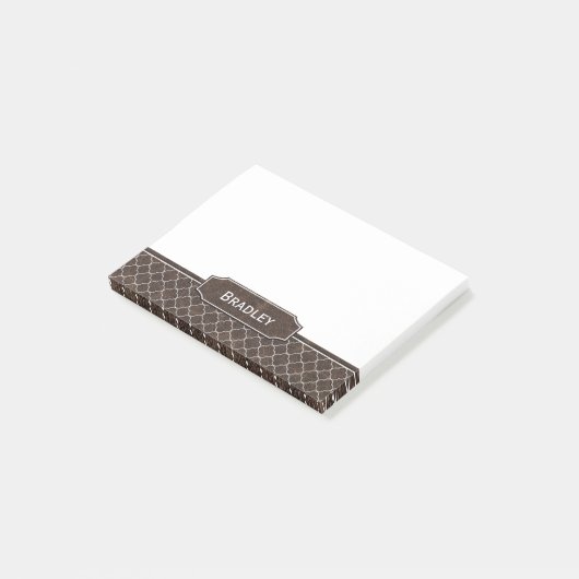 Bruin leder Kijk uit White Quatrefoil Monogram Post-it® Notes (Schuin)