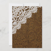 Bruin leder Kijk White Lace Wedding Invitation Kaart (Achterkant)