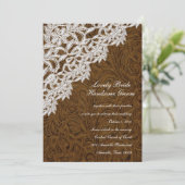 Bruin leder Kijk White Lace Wedding Invitation Kaart (Staand voorkant)