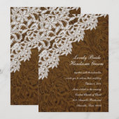 Bruin leder Kijk White Lace Wedding Invitation Kaart (Voorkant / Achterkant)