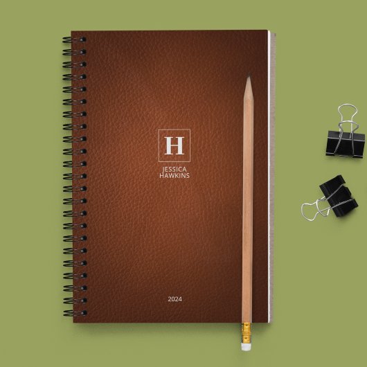 Bruin Leder Klassiek Monogram 202x Wekelijks Planner