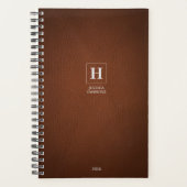 Bruin Leder Klassiek Monogram 202x Wekelijks Planner (Voorkant)