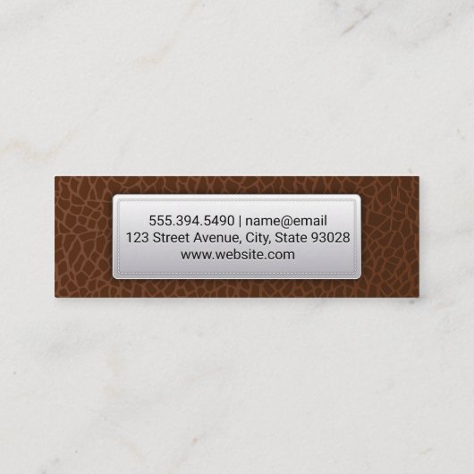 Bruin leder | Lederetiket met opschrift Mini Visitekaartje (Achterkant)