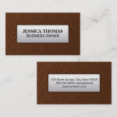 Bruin leder | Lederetiket met opschrift Visitekaartje (Voorkant / Achterkant)