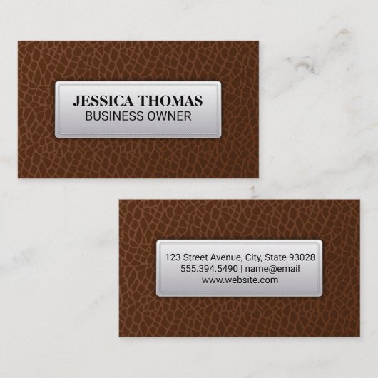 Bruin leder | Lederetiket met opschrift Visitekaartje (Voorkant / Achterkant)