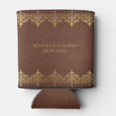 bruin leder Lijst met goudlak Blikjeskoeler (Achterkant)