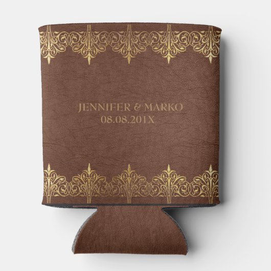  bruin leder Lijst met goudlak Blikjeskoeler (Achterkant)