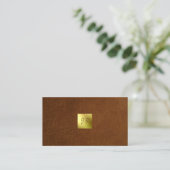 Bruin Leder Luxe Branding Gouden folie Visitekaartje (Staand voorkant)