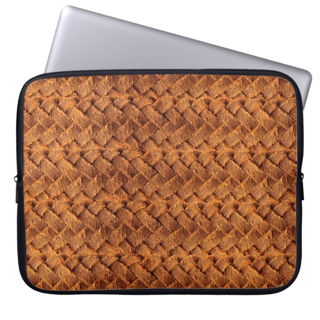 Bruin leder met achtergrondleder, bruin, backgr laptop sleeve (Voorkant)