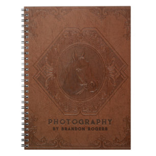 Bruin  leder met ingegraven paardenkop notitieboek