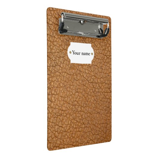 Bruin leder mini klembord (Schuin)