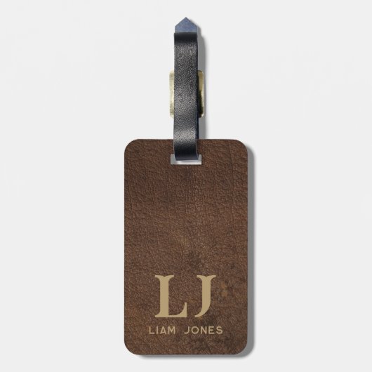Bruin Leder Monogrammed Mannelijk  Bagagelabel (Achterkant verticaal)