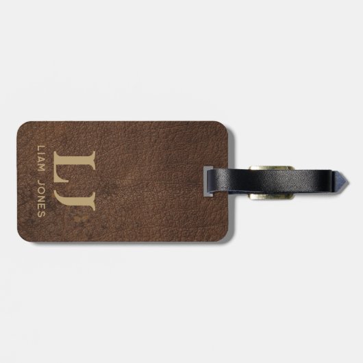 Bruin Leder Monogrammed Mannelijk  Bagagelabel (Achterkant horizontaal)